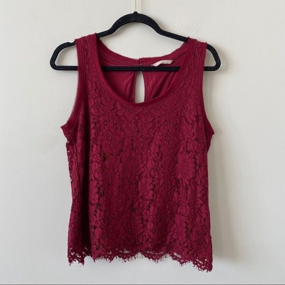 Banana Republic Cranberry Lace Raw Hem Top - Picture 1 of 10